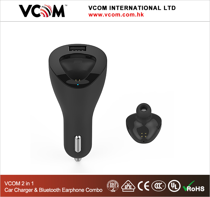 VCOM Автомобильная зарядка и Bluetooth гарнитура 2 в 1